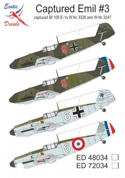 Exotic Decals D�calcomanies Bf-109 E-1 Captur�s 1/48