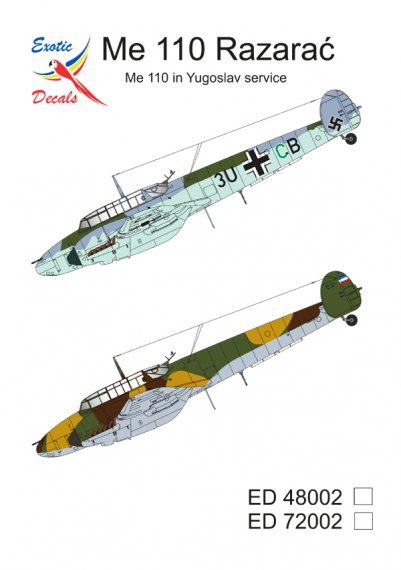 1/72 Me 110 Razarac Me 110 in Yugoslav service decals
