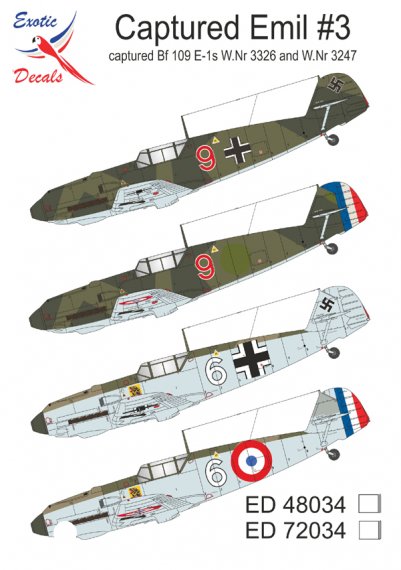 Exotic Decals Decalcomanie Bf-109 E-1 Catturati 1/72