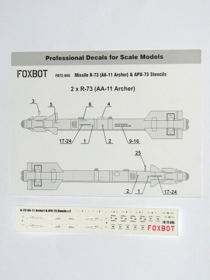 1/72 Stencils for Missile R-73 & APU-73