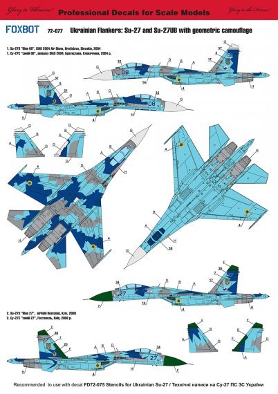 1/72 Ukrainian Su-27 and Su-27UB geometric camouflage & Stencil