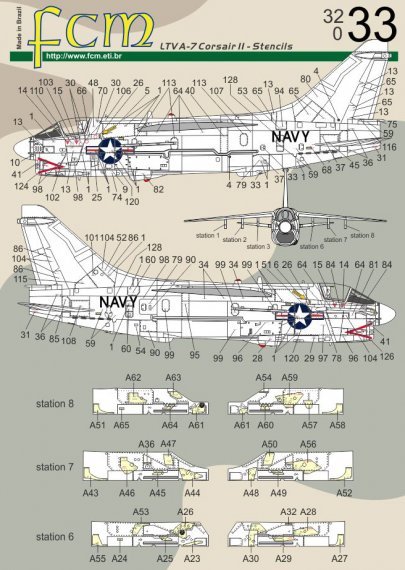 1/32 Vought A-7D Corsair II stencils