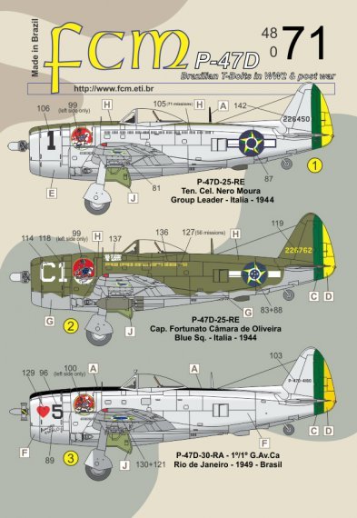 1/48 Republic P-47D thunderbolt Brazil WW2 & post war double set