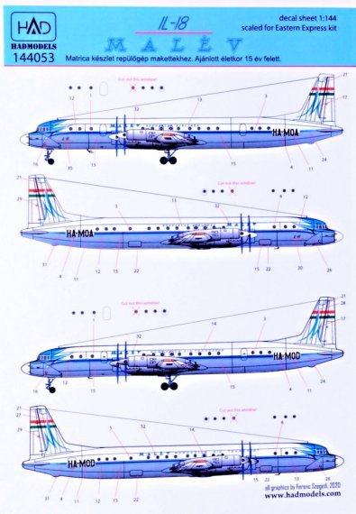 1/144 Ilyushin IL-18 retro 60 years Malev painting