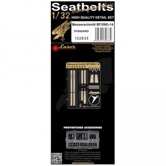 1/32 Messerschmitt Bf-109G-14 Standard pre-cut Seatbelts