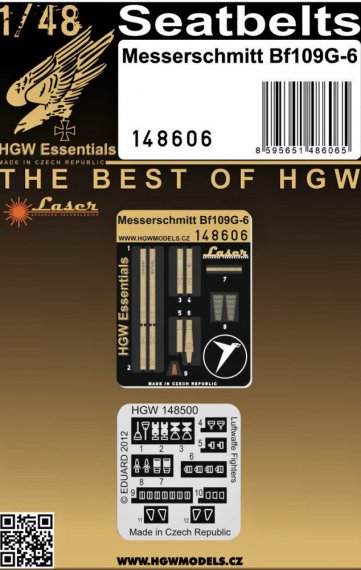 HGW Ceintures de S�curit� Bf 109G-6 Laser 1/48