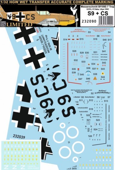 1/32 Decals Bf 109E-7 Trop, El Daba Libya 1942
