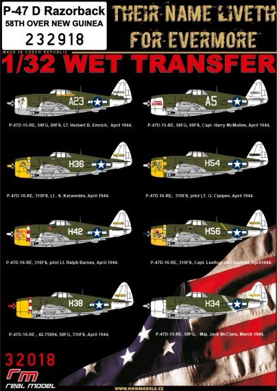 1/32 Decals P-47 D Razorback 58th Over New Guinea