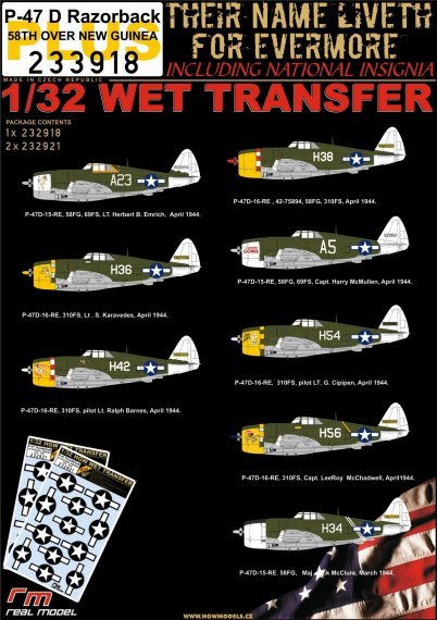 1/32 P-47 D Razorback 58TH Over New Guinea PLUS decal