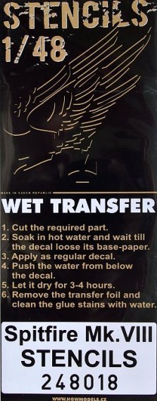 1/48 Spitfire Mk.VIII Stencils Eduard Wet Transfers
