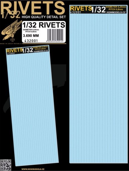 1/32 Rivets 3690 mm diameter 0,25mm, pitch 0,8mm