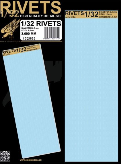 1/32 Rivets 3690 mm diameter 0,3mm, pitch 1,5mm