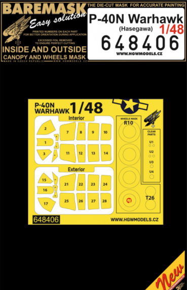 1/48 Curtiss P-40N Warhawk canopy paint mask
