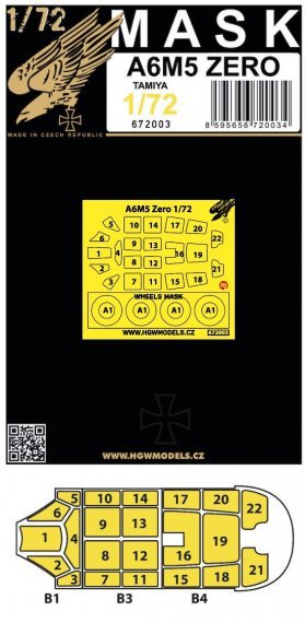 1/72 Mitsubishi A6M5 Zero wheels and canopy frame paint mask