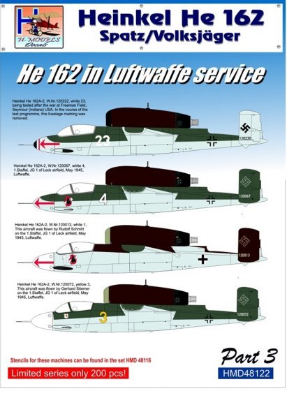 1/48 Decals Heinkel He 162 Foreign Service Part 3