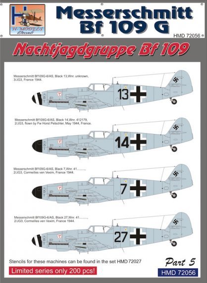 1/72 Decals Bf 109G Nachtjagdgruppe  Part 5