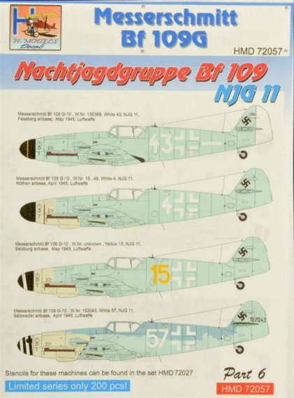 1/72 Decals Bf 109G Nachjagdgruppe 11  Part 6