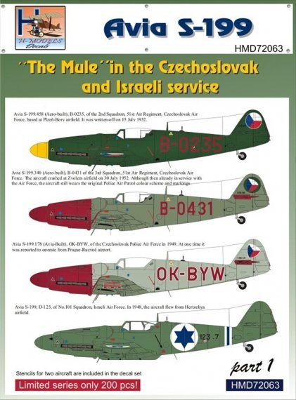 1/72 Decals Avia S-199 Czechoslovak & Israel  I.