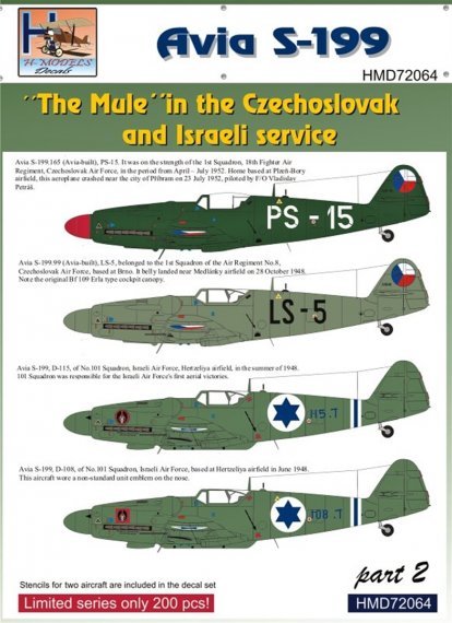 1/72 Decals Avia S-199 Czechoslovak & Israel  II.