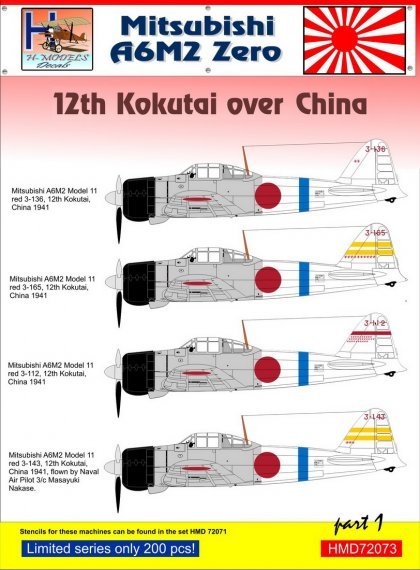 1/72 Decals Mits.A6M2 Zero 12th Kokutai over China