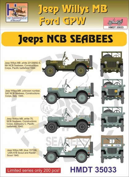 1/35 Decals Jeep Willys MB/Ford GPW NCB SEABEES