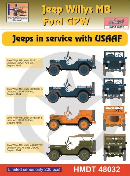 1/48 Decals Jeep Willys MB/Ford GPW in USAAF service
