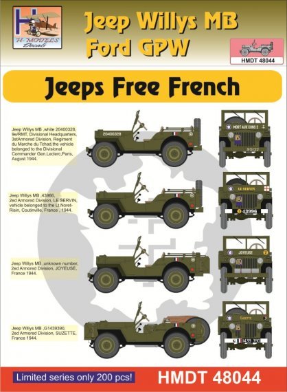 1/48 Decals Jeep Willys MB/Ford GPW Free French