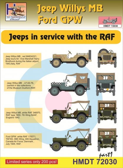 1/72 Decals Jeep Willys MB/Ford GPW in RAF service 1