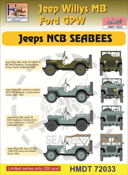 1/72 Decals Jeep Willys MB/Ford GPW NCB SEABEES