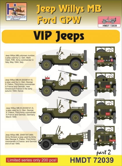 1/72 Decals Jeep Willys MB/Ford GPW VIP Jeeps 2