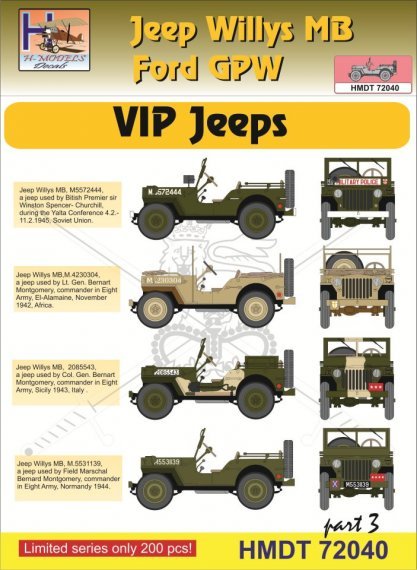 1/72 Decals Jeep Willys MB/Ford GPW VIP Jeeps 3
