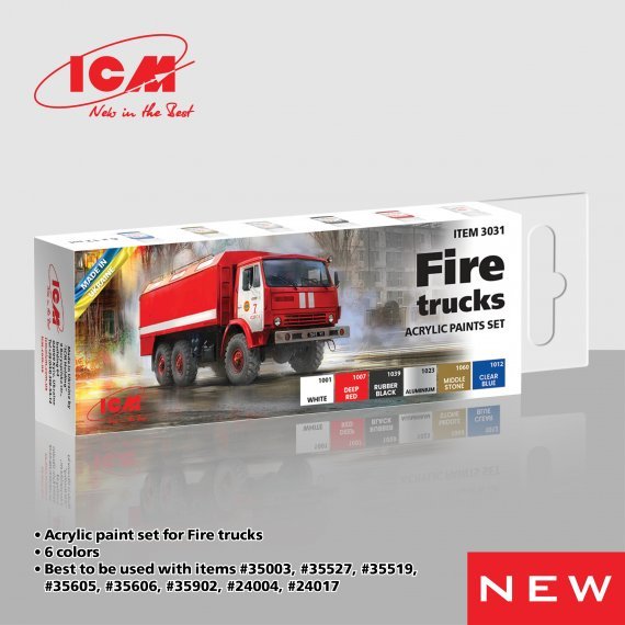 AR-2 Fire trucks Acrylic paint set x 6