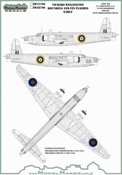 1/48 Vickers Wellington Roundels And Fin Flashes Early