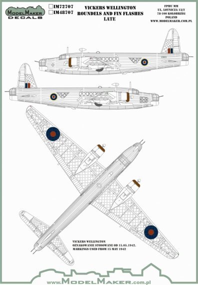 1/48 Vickers Wellington Roundels And Fin Flashes Late