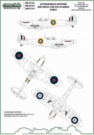 1/72 Supermarine Spitfire roundels and fin flashes-EARLY