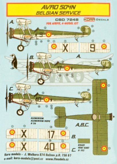1/72 AVRO 504N Belgium Conversion set & decal