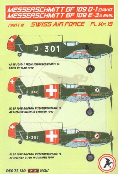 1/72 Decals Bf 109 D-1 David Part III (Swiss AF)
