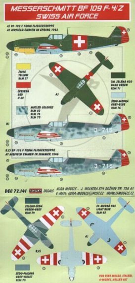1/72 Decals Bf 109 F-4/Z (Swiss Air Force)