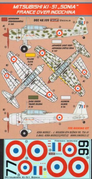 1/48 Decals Mitsubishi Ki-51 SONIA (French Serv.)