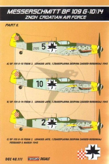 1/48 Decals Bf 109 G-10/G-14 (ZNDH Croatian AF)