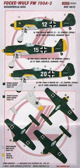 1/48 Decals Fw 190A-3 (Escuadrilla Azul)