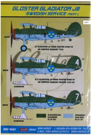1/48 Decals Gl.Gladiator J8 (Swedish) Part I.