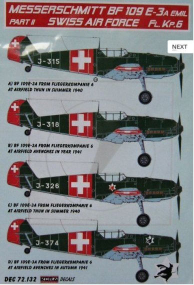 1/72 Decals Bf 109 E-3A Emil Part II (Swiss AF)