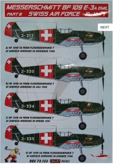 1/72 Decals Bf 109 E-3A Emil Part III (Swiss AF)