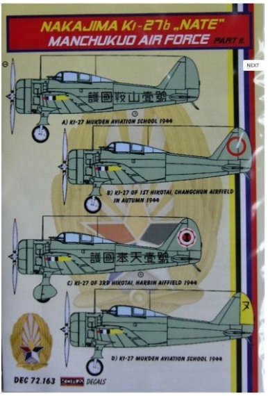 1/72 Decals Ki-27b NATE (Manchukuo AF) Part II.