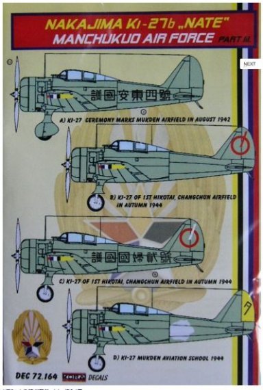 1/72 Decals Ki-27b NATE (Manchukuo AF) Part III.