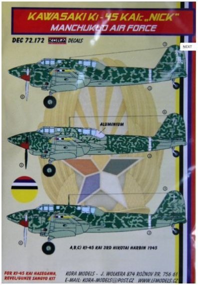 1/72 Decals Ki-45 KAIc NICK (Manchukuo Air Force)
