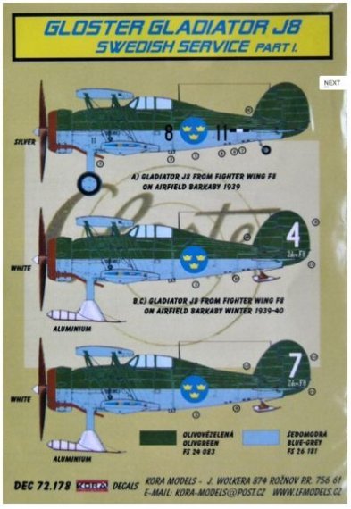 1/72 Decals Gl.Gladiator J8 (Swedish) Part I.