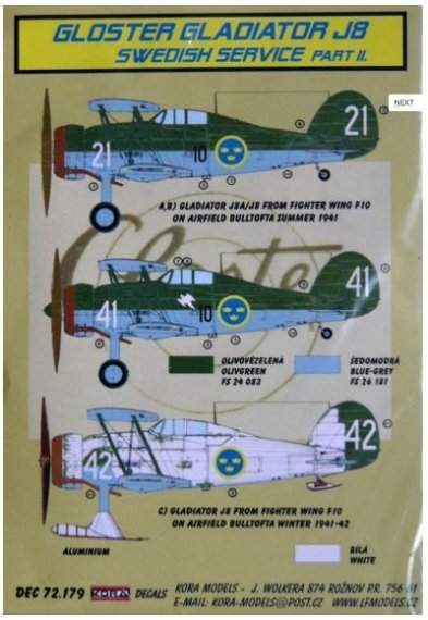 1/72 Decals Gl.Gladiator J8 (Swedish) Part II.