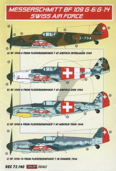 1/72 Decals Bf 109 G-6/G-14 (Swiss Air Force)